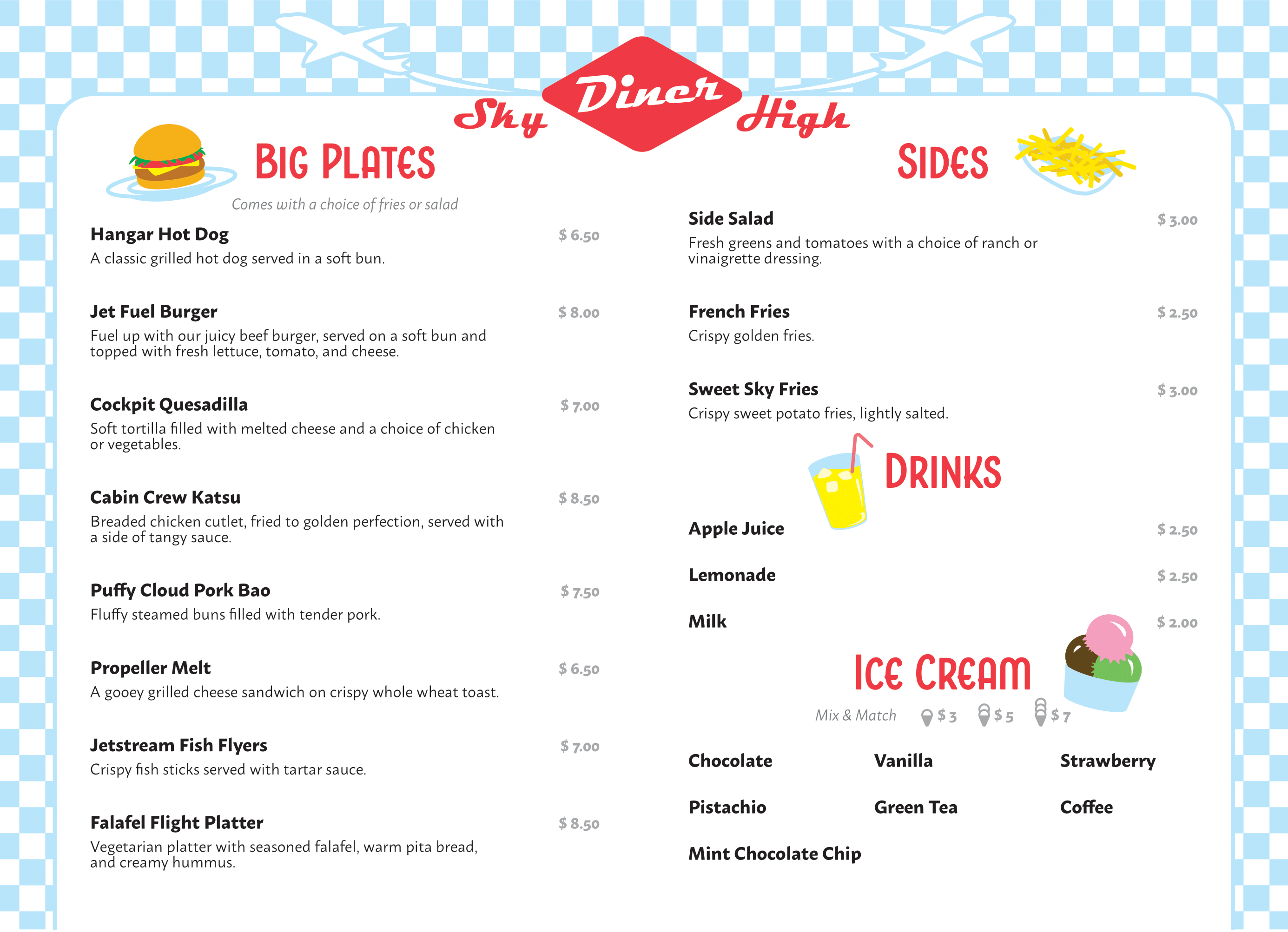 sky high diner menu